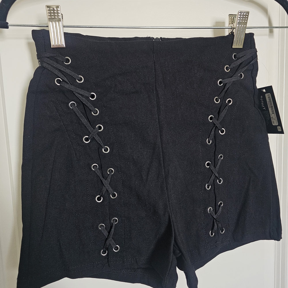 Spirit Black Lace-Up High Waist Shorts